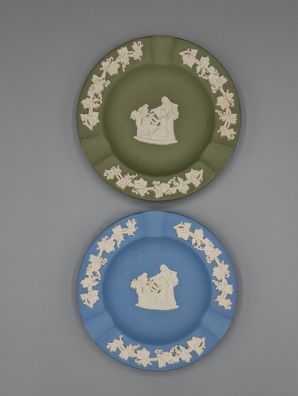 Vintage Neoclassical Jasperware Ashtrays in Blue and Green